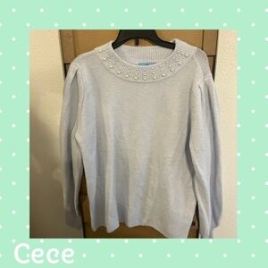 CeCe Light Blue Sweater with Pearl Details